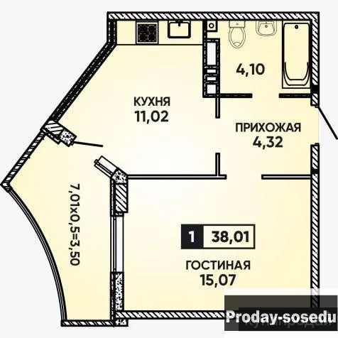 1-к квартира, 38 м2, 7/22 эт. ККБ, Недвижимость, Краснодарский край, Краснодар