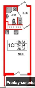 1-к квартира, 24 м2, 25/25 эт.