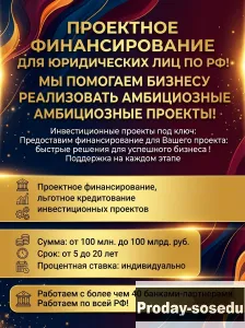Проектное финансирование Юридическим лицам по РФ !