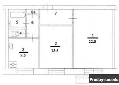 2-к квартира, 57 м2, 7/8 эт., Недвижимость, Продам