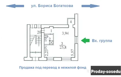 1-к квартира, 32 м2, 1/4 эт.  под перевод в нежилой фонд, 7200000